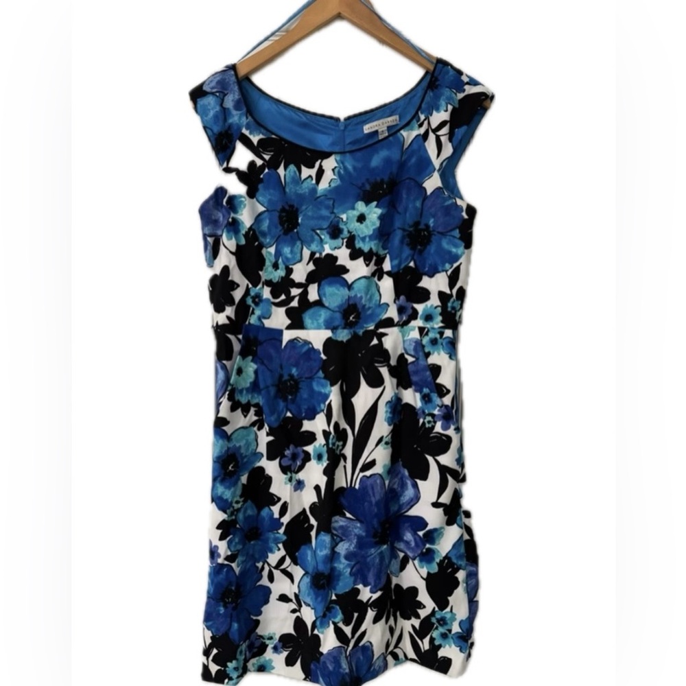 Sandra Darren Blue and Black Floral Dress
